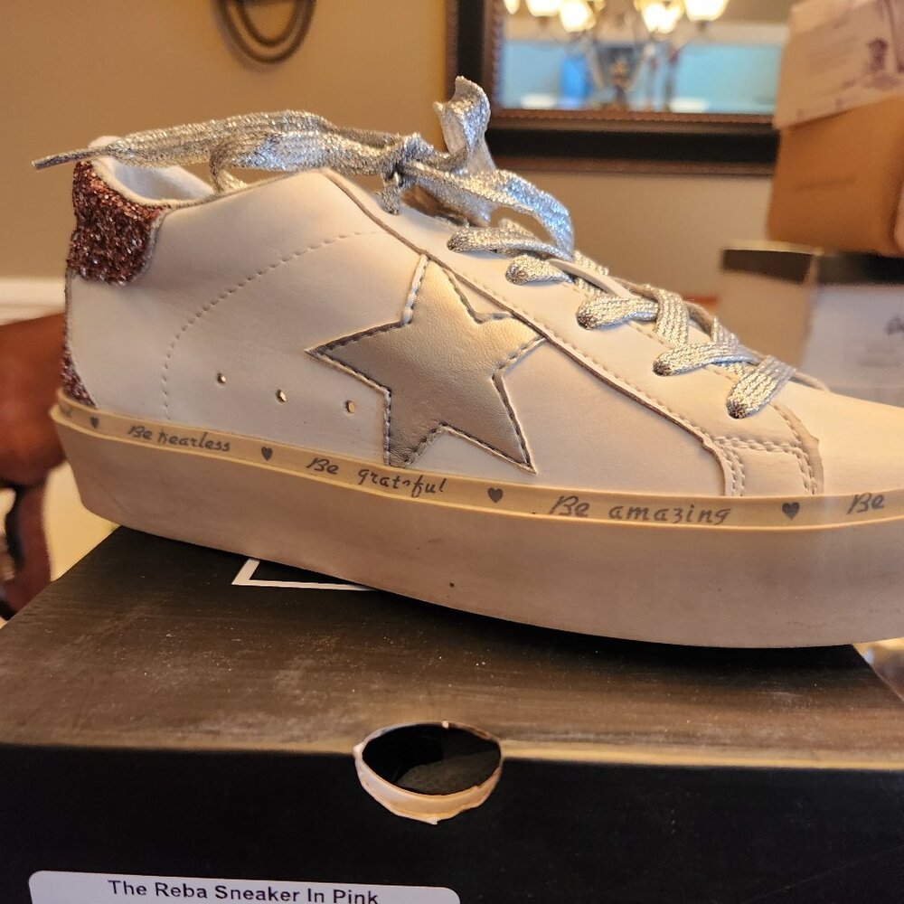 Reba Sneaker with Pink Glitter Heel